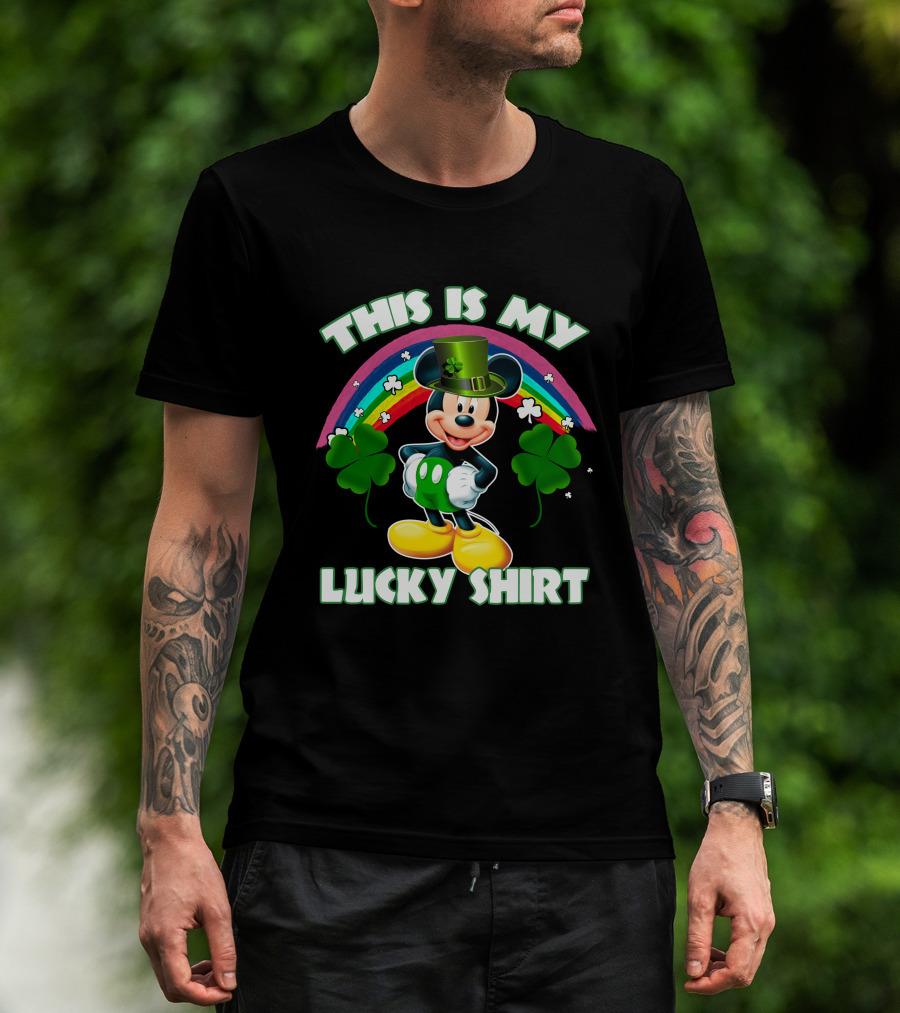 This Is My Lucky Shirt Mickey Mouse Rainbow Four-Leaf Clover T-Shirt