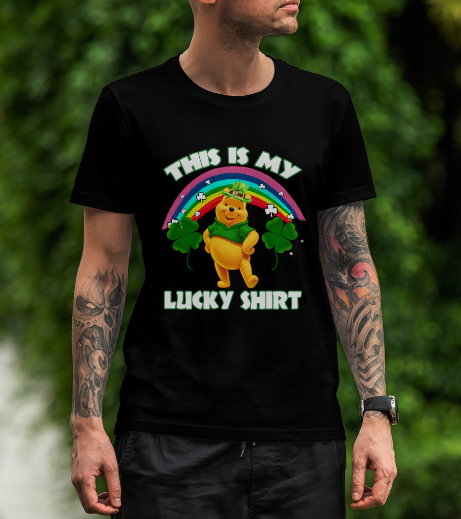 This Is My Lucky Shirt Pooh Rainbow Clover T-Shirt