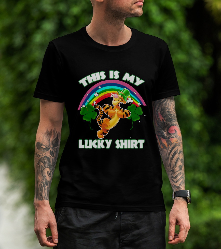 This Is My Lucky Shirt Tigger Rainbow Shamrocks T-Shirt