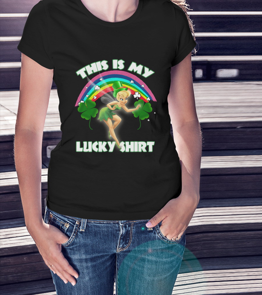 Tinker Bell This Is My Lucky Shirt Rainbow Shamrocks T-Shirt