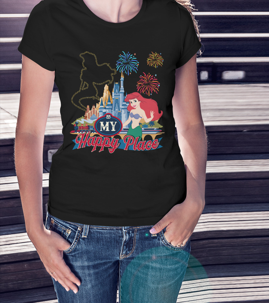 My Happy Place Disney Ariel Fireworks Castle T-Shirt