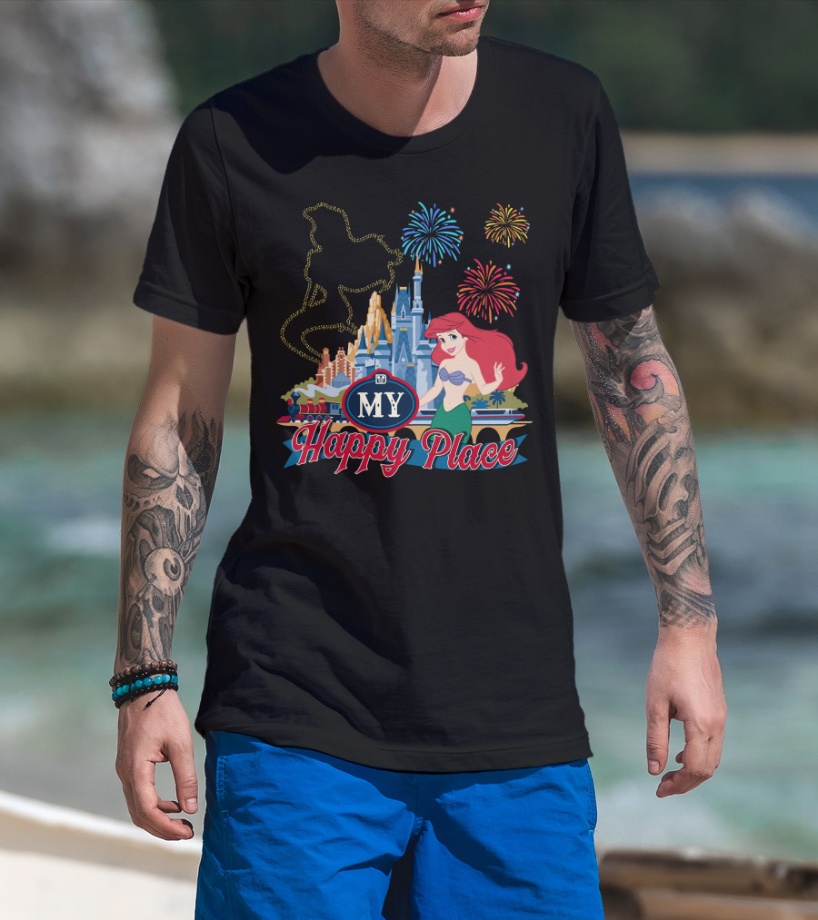 My Happy Place Disney Ariel Fireworks Castle T-Shirt