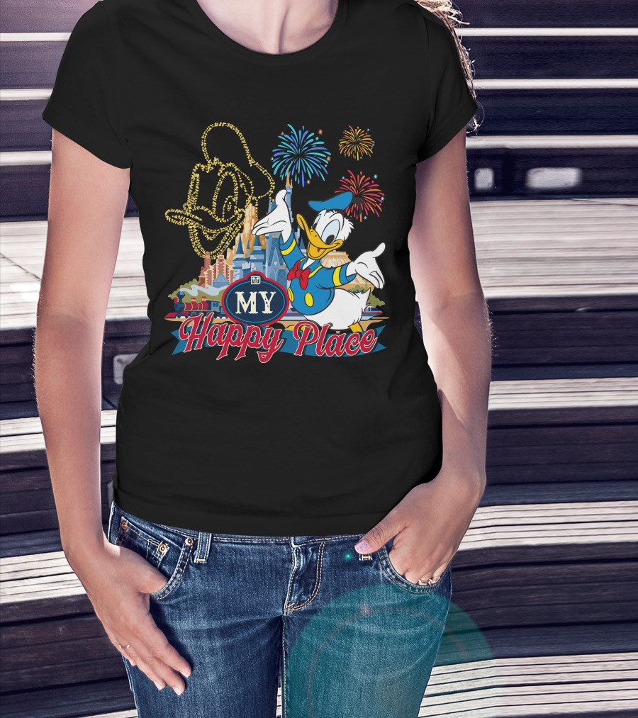 My Happy Place Donald Duck Fireworks Mickey Ears T-Shirt