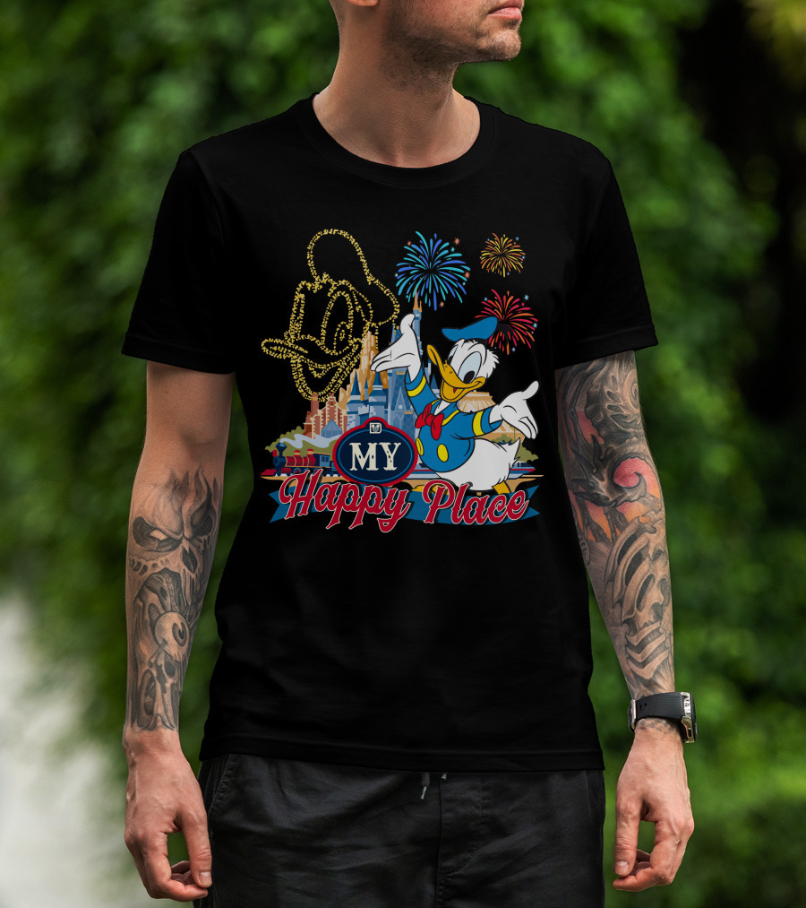 My Happy Place Donald Duck Fireworks Mickey Ears T-Shirt