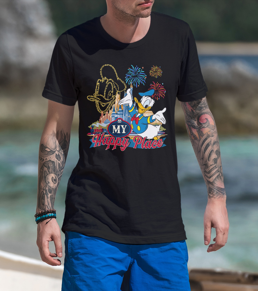 My Happy Place Donald Duck Fireworks Mickey Ears T-Shirt