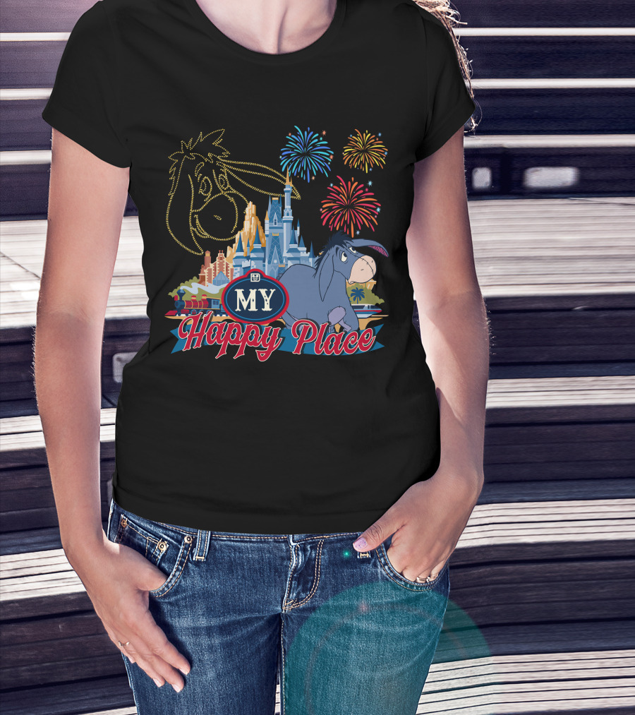 Eeyore My Happy Place Fireworks Castle T-Shirt