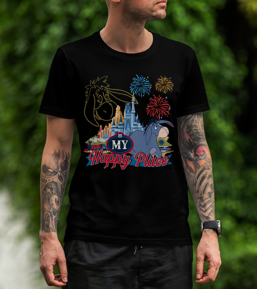 Eeyore My Happy Place Fireworks Castle T-Shirt