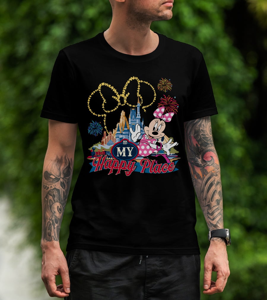 Minnie My Happy Place Fireworks Castle T-Shirt