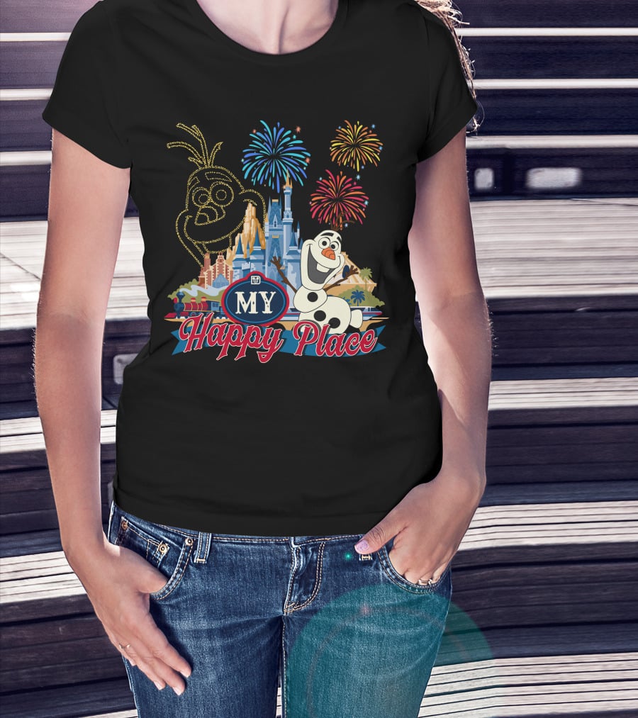 Olaf My Happy Place Fireworks Castle T-Shirt