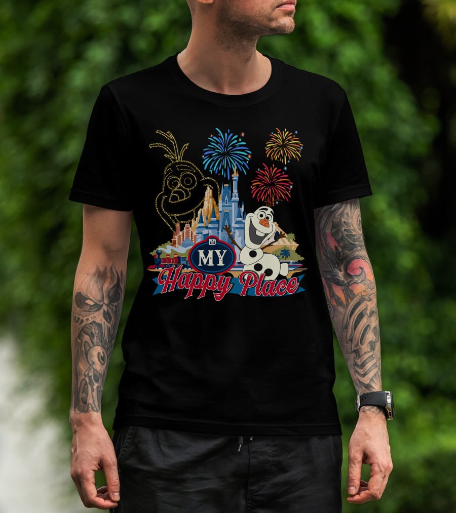 Olaf My Happy Place Fireworks Castle T-Shirt