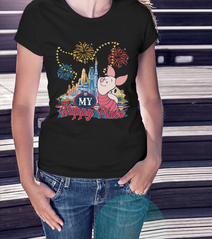 Piglet My Happy Place Fireworks Castle T-Shirt