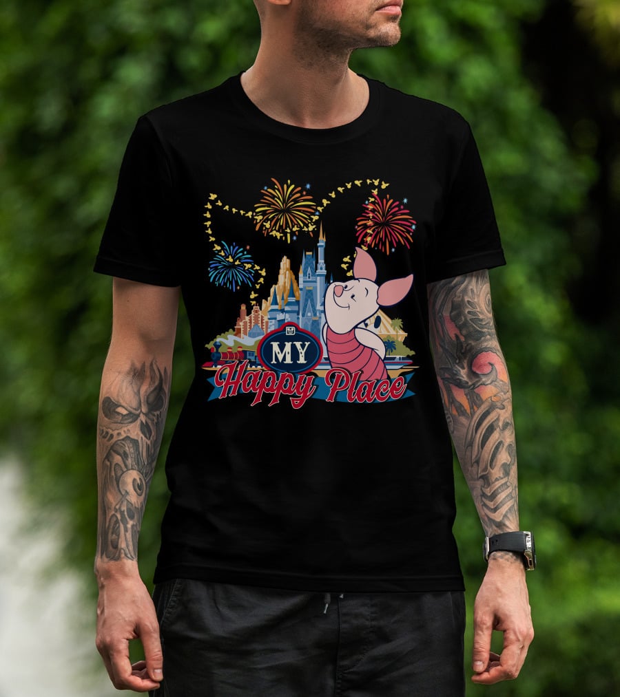 Piglet My Happy Place Fireworks Castle T-Shirt