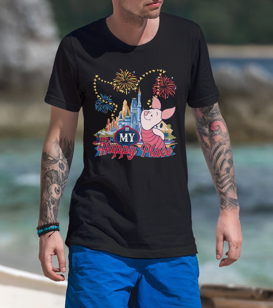 Piglet My Happy Place Fireworks Castle T-Shirt