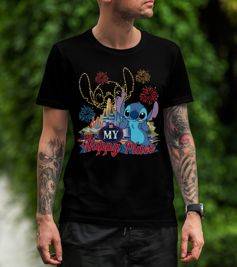 My Happy Place Stitch Fireworks Disney Castle T-Shirt