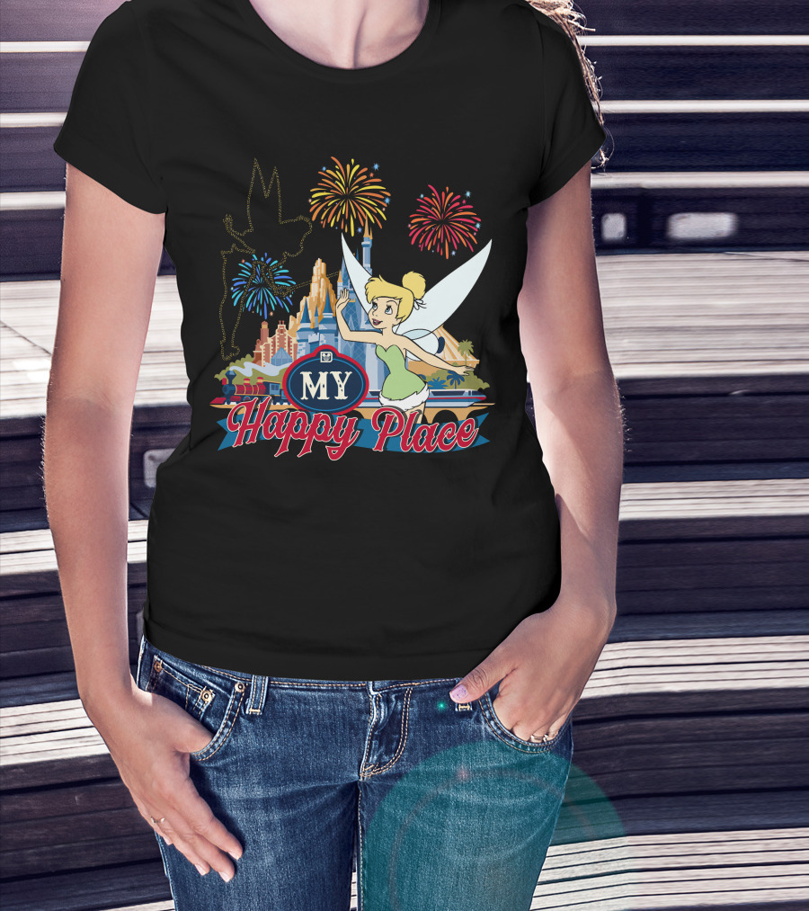 Tinker Bell My Happy Place Fireworks And Castle T-Shirt