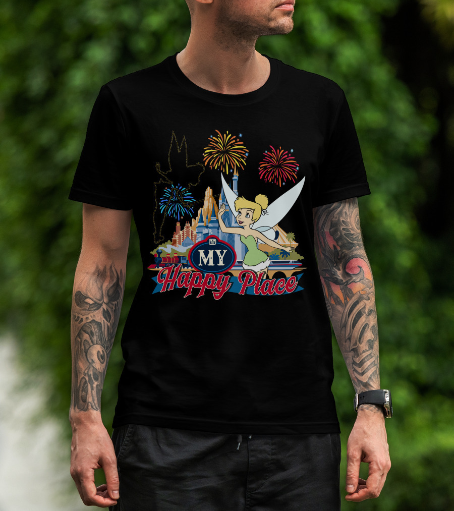 Tinker Bell My Happy Place Fireworks And Castle T-Shirt