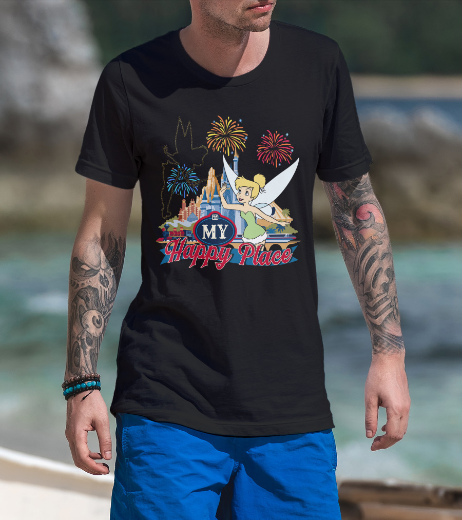Tinker Bell My Happy Place Fireworks And Castle T-Shirt