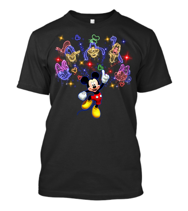 Mickey Neon Disney Friends Stars Donald Goofy Pluto Daisy Minnie T-Shirt