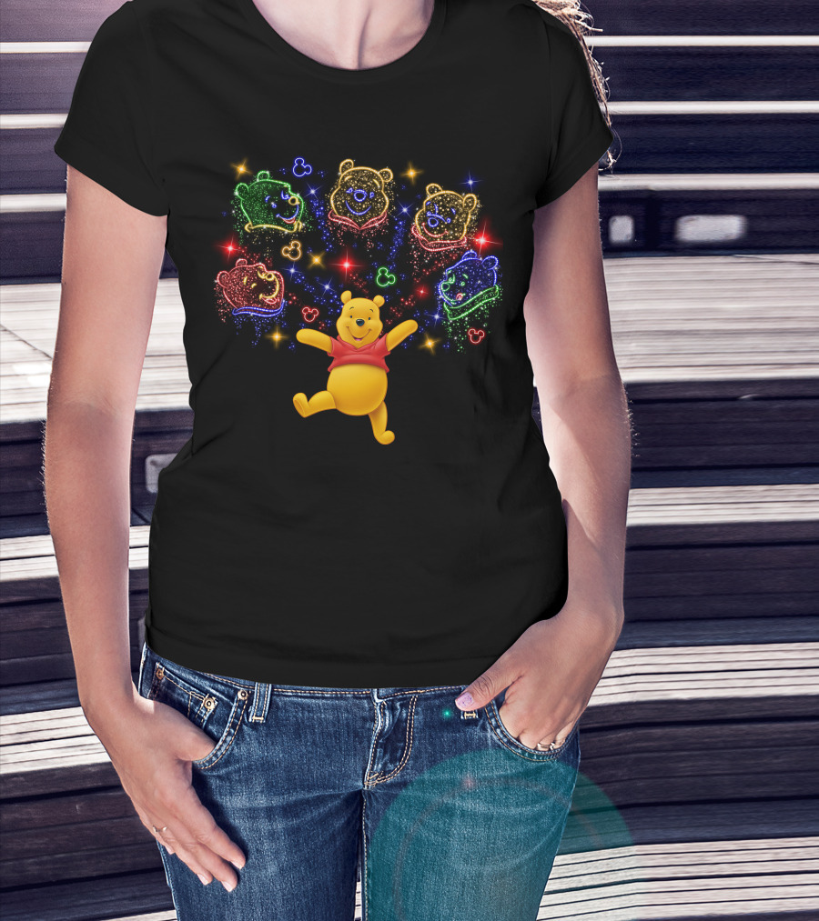 Disney Winnie The Pooh Colorful Fireworks Sparkle Celebration T-Shirt