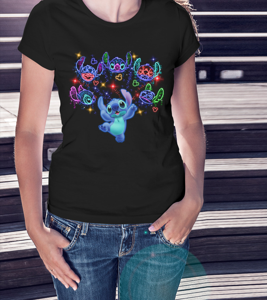 Stitch Luminous Neon Faces With Disney Mickey Mouse T-Shirt