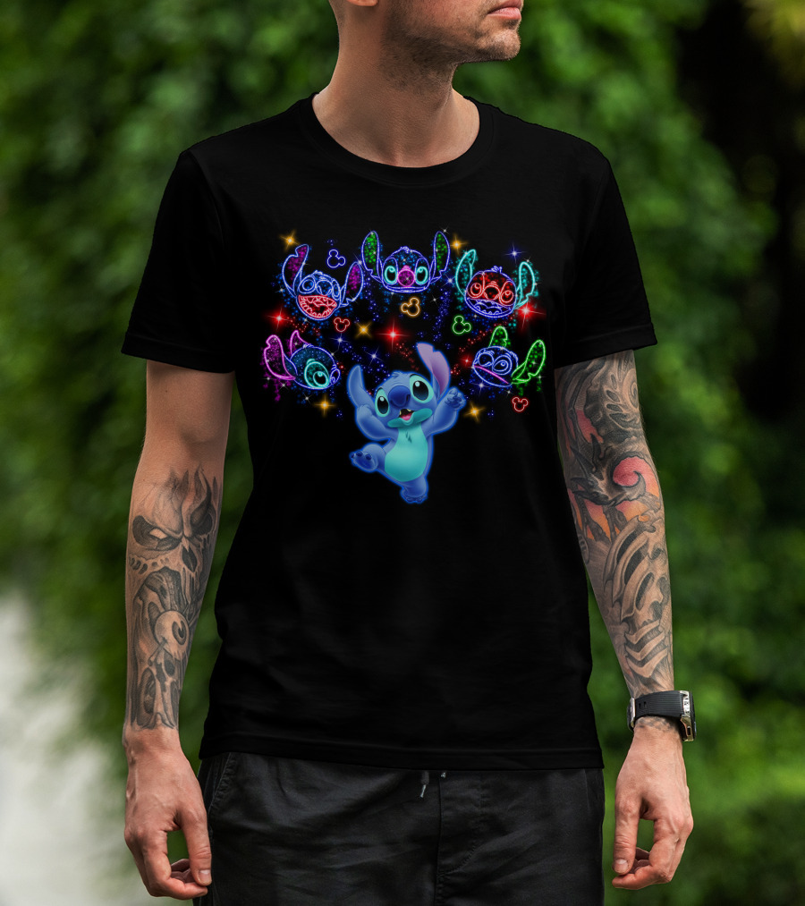 Stitch Luminous Neon Faces With Disney Mickey Mouse T-Shirt