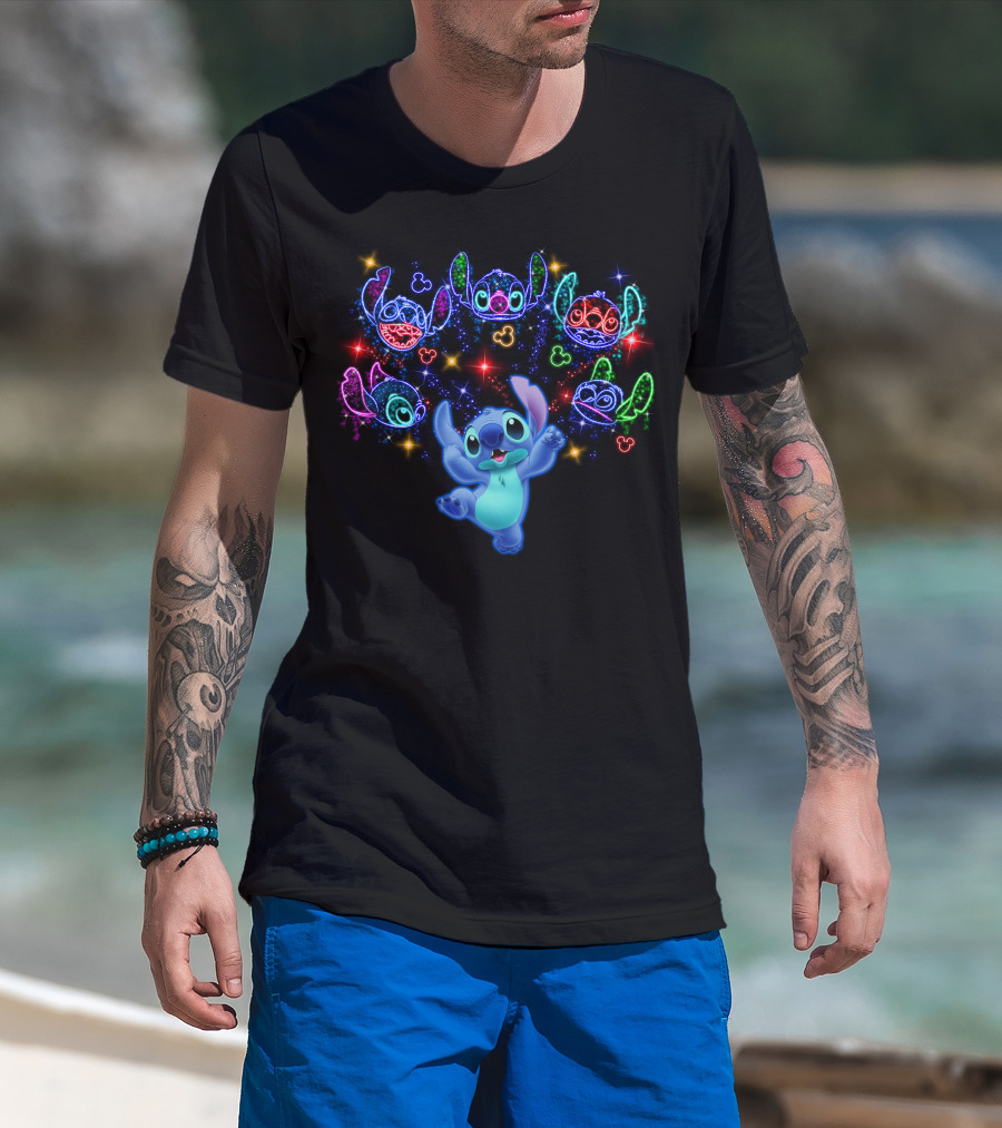 Stitch Luminous Neon Faces With Disney Mickey Mouse T-Shirt