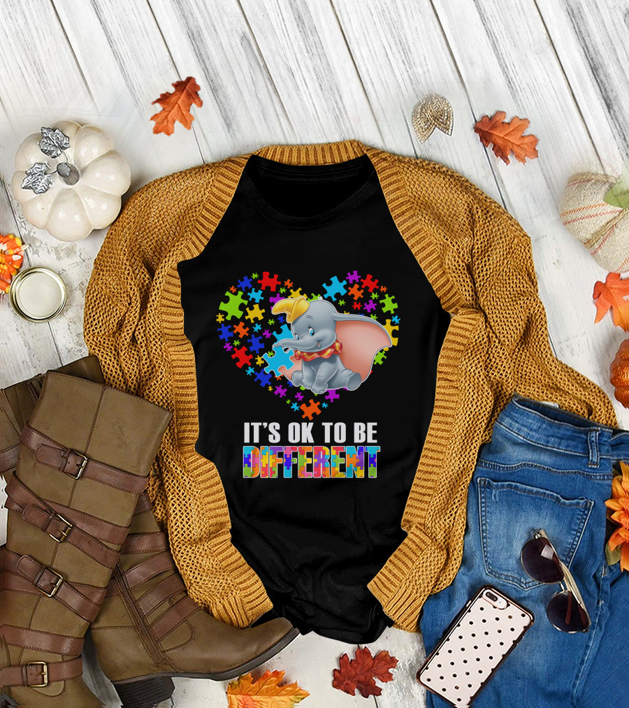It's Ok To Be Different Dumbo Puzzle Heart T-Shirt