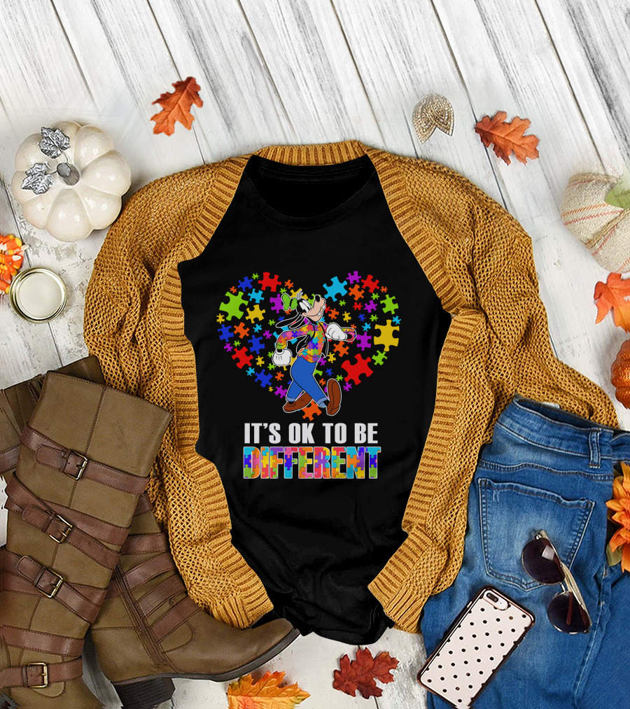 It's Ok To Be Different Goofy Puzzle Heart T-Shirt