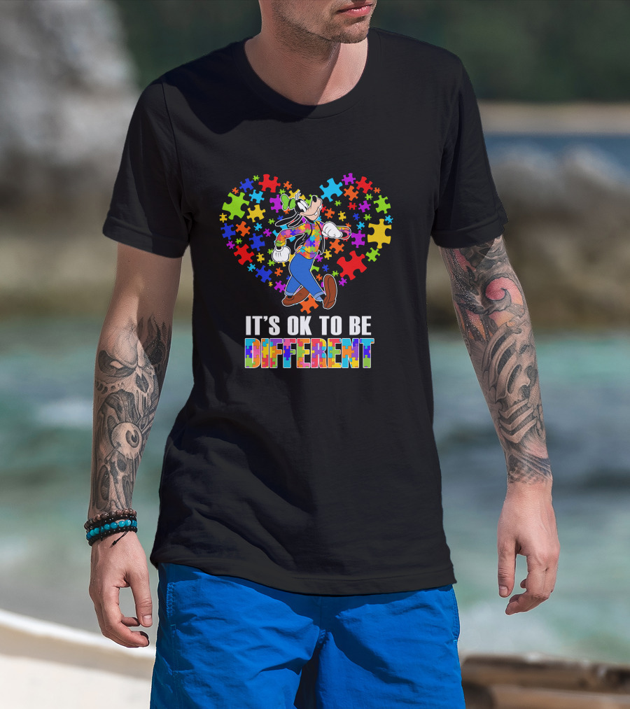 It's Ok To Be Different Goofy Puzzle Heart T-Shirt
