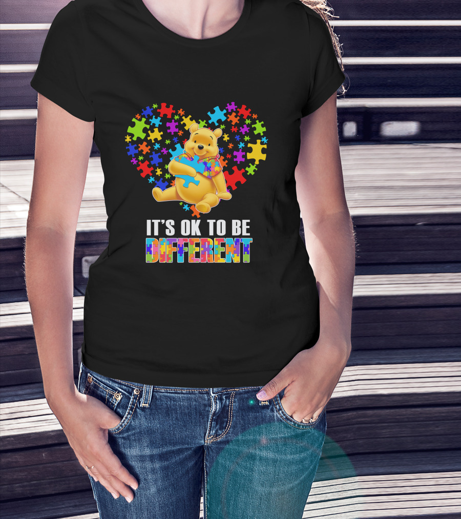 It's Ok To Be Different Pooh Puzzle Heart T-Shirt