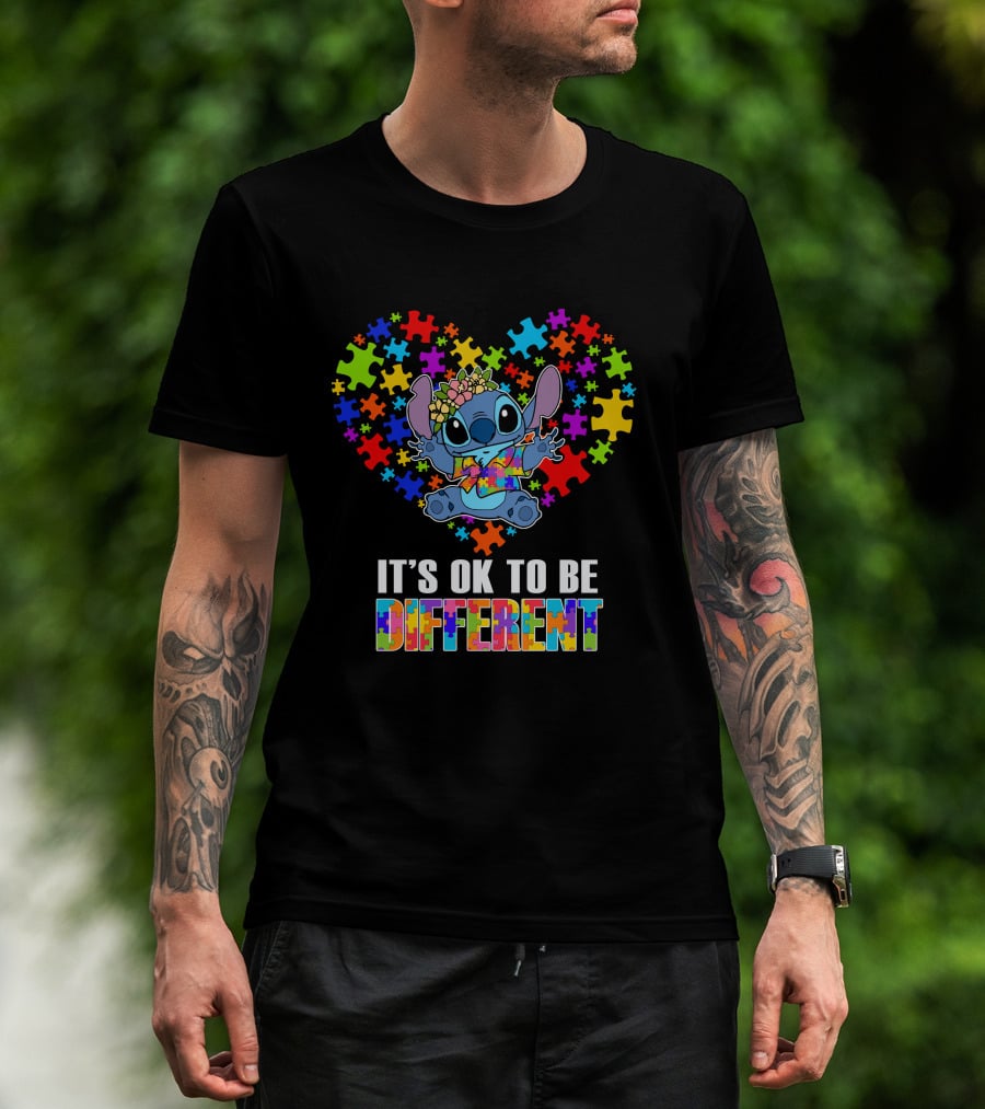 It's Ok To Be Different Stitch Puzzle Heart T-Shirt