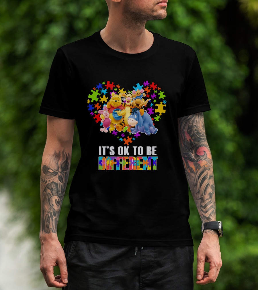 Winnie The Pooh It's Ok To Be Different Puzzle Heart T-Shirt