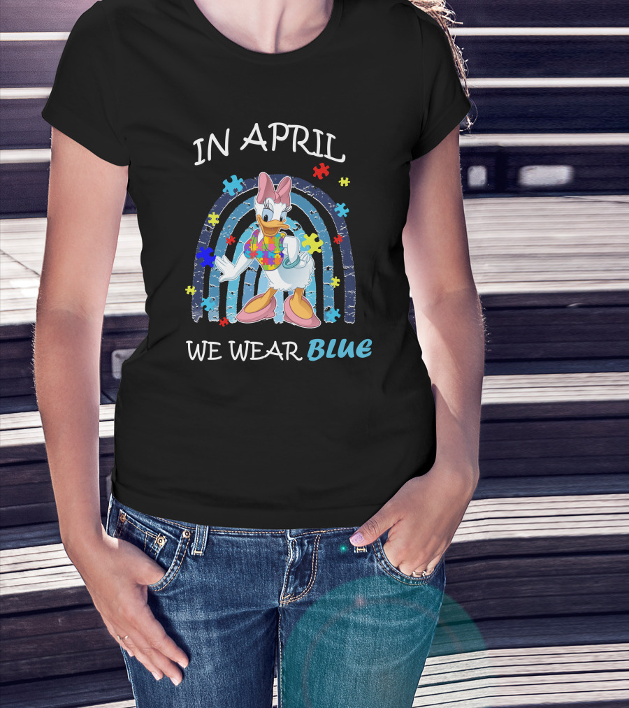 In April We Wear Blue Daisy Duck Autism Awareness T-Shirt