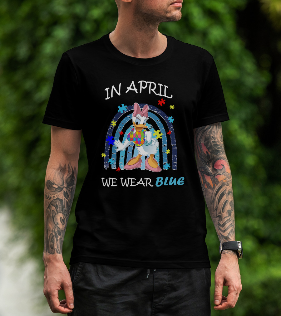 In April We Wear Blue Daisy Duck Autism Awareness T-Shirt