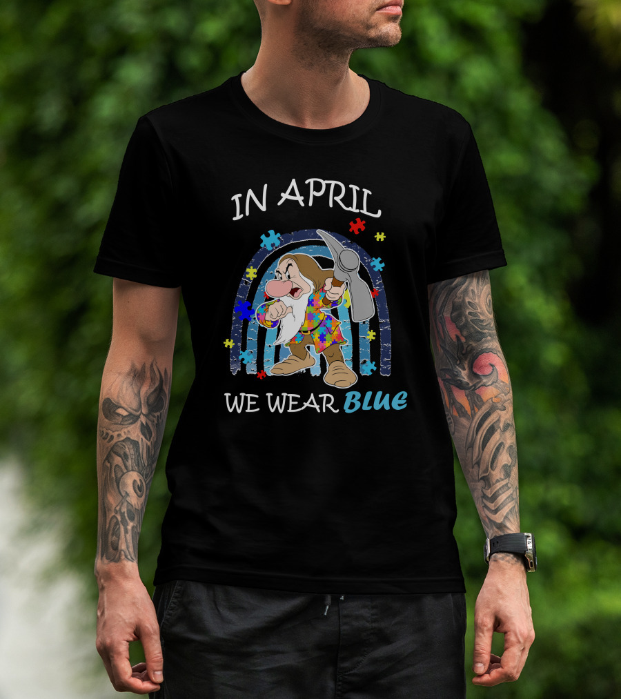 In April We Wear Blue Grumpy Puzzle Pieces T-Shirt