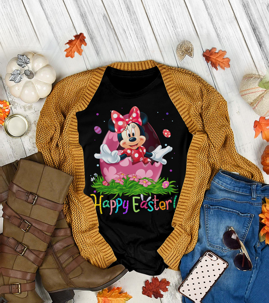 Happy Easter Minnie Mouse Pink Egg Celebration T-Shirt