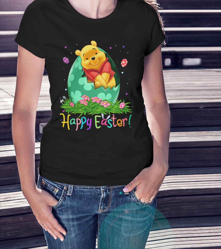 Happy Easter Pooh Bear Egg Flowers T-Shirt