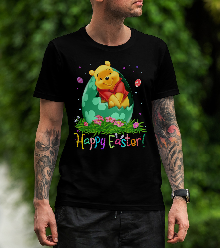 Happy Easter Pooh Bear Egg Flowers T-Shirt