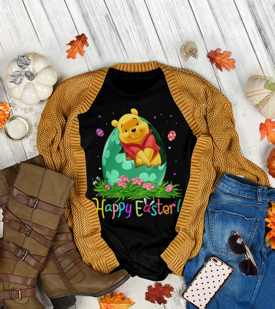 Happy Easter Pooh Bear Egg Flowers T-Shirt