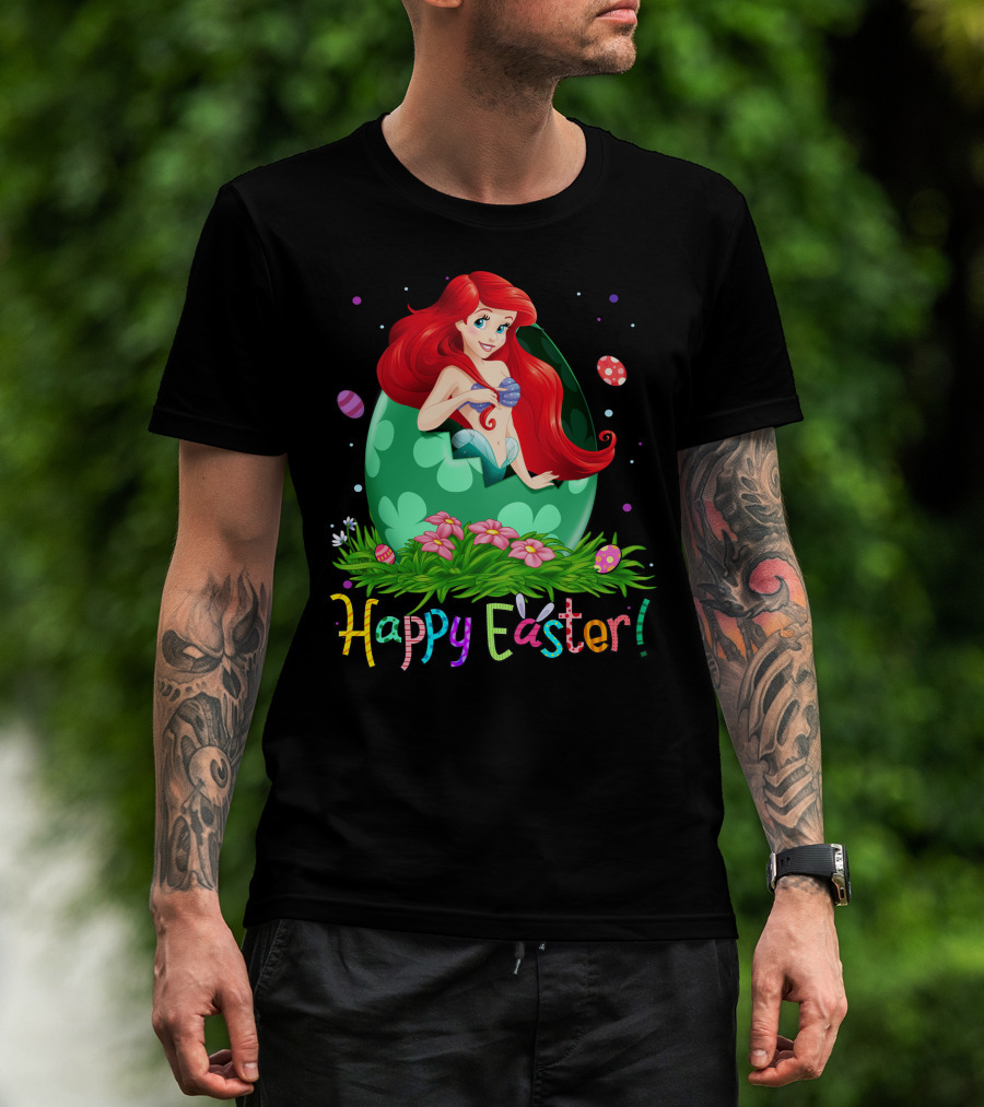 Happy Easter Ariel Egg And Flowers T-Shirt