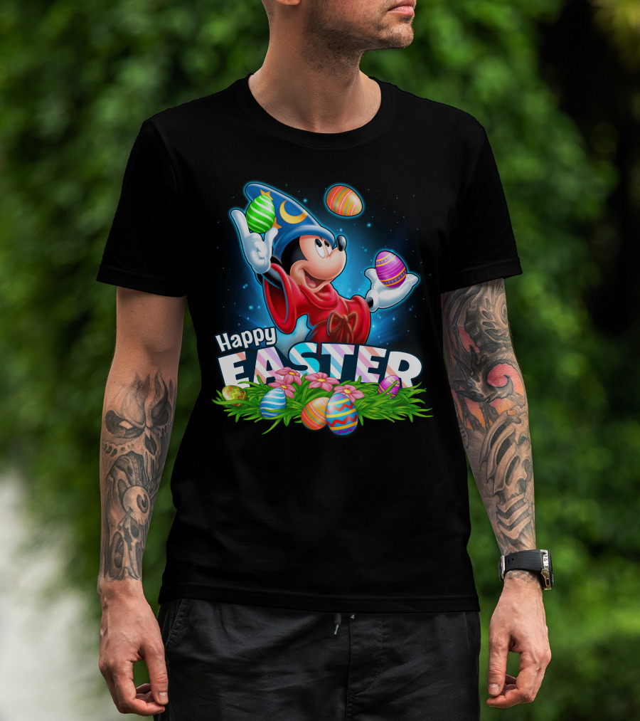 Fantasia Mickey Mouse Sorcerer Hat Juggling Easter Eggs Happy Easter T-Shirt