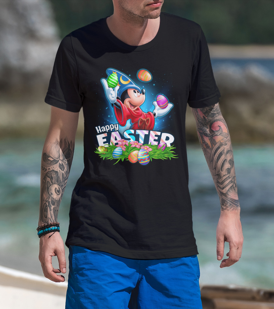 Fantasia Mickey Mouse Sorcerer Hat Juggling Easter Eggs Happy Easter T-Shirt