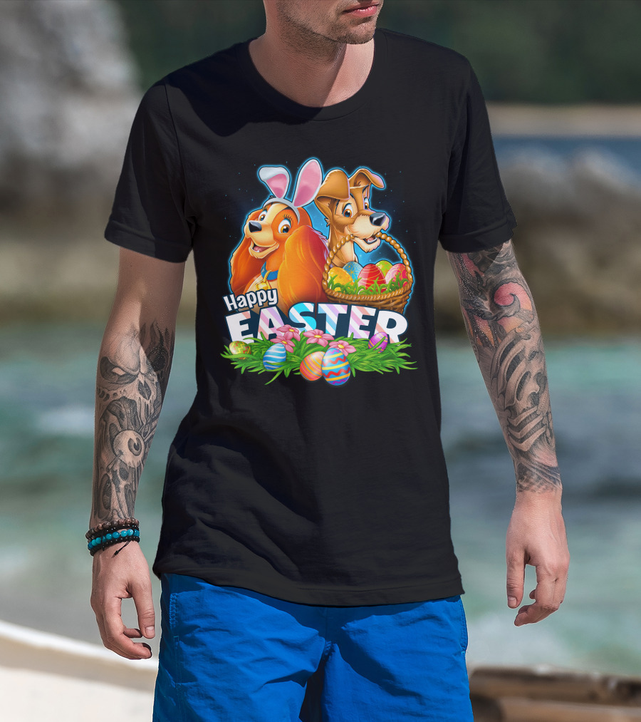 LADY AND THE TRAMP Happy Easter Bunny Ears Basket Eggs T-Shirt