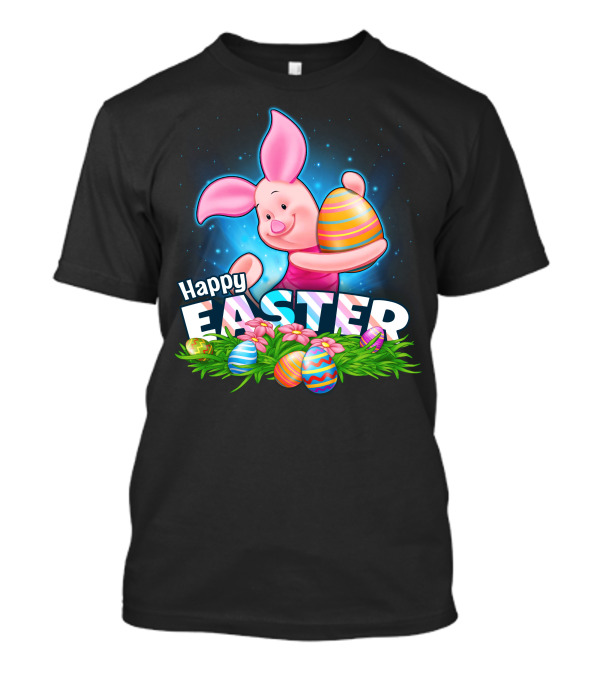 PIGLET Happy Easter Striped Easter Eggs And Flowers T-Shirt