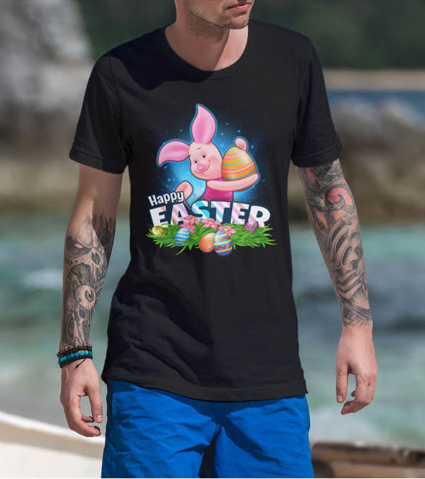 PIGLET Happy Easter Striped Easter Eggs And Flowers T-Shirt