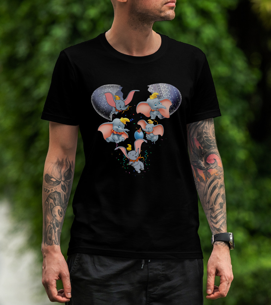 Dumbo Heart-Shaped Celebration With Confetti And Blue Balloon T-Shirt