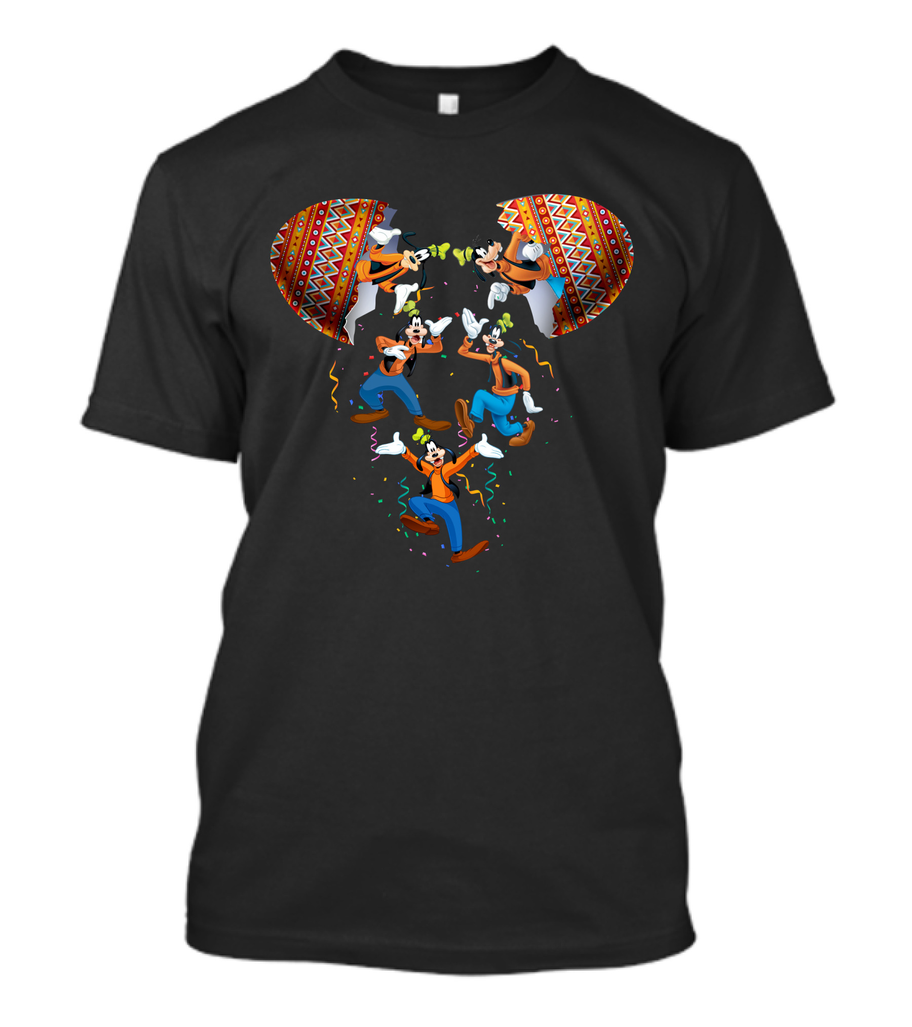Goofy Dancing With Festive Confetti And Tribal T-Shirt