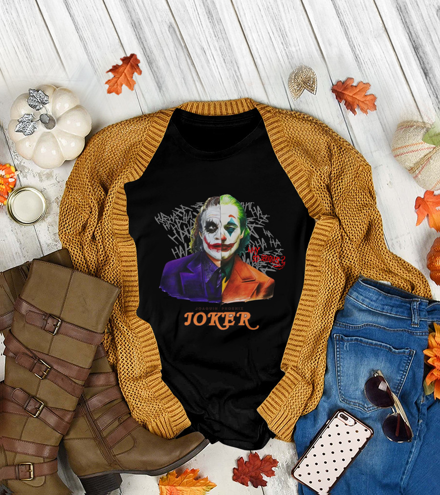 Joker Why So Serious Split Joaquin Phoenix Heath Ledger T-Shirt