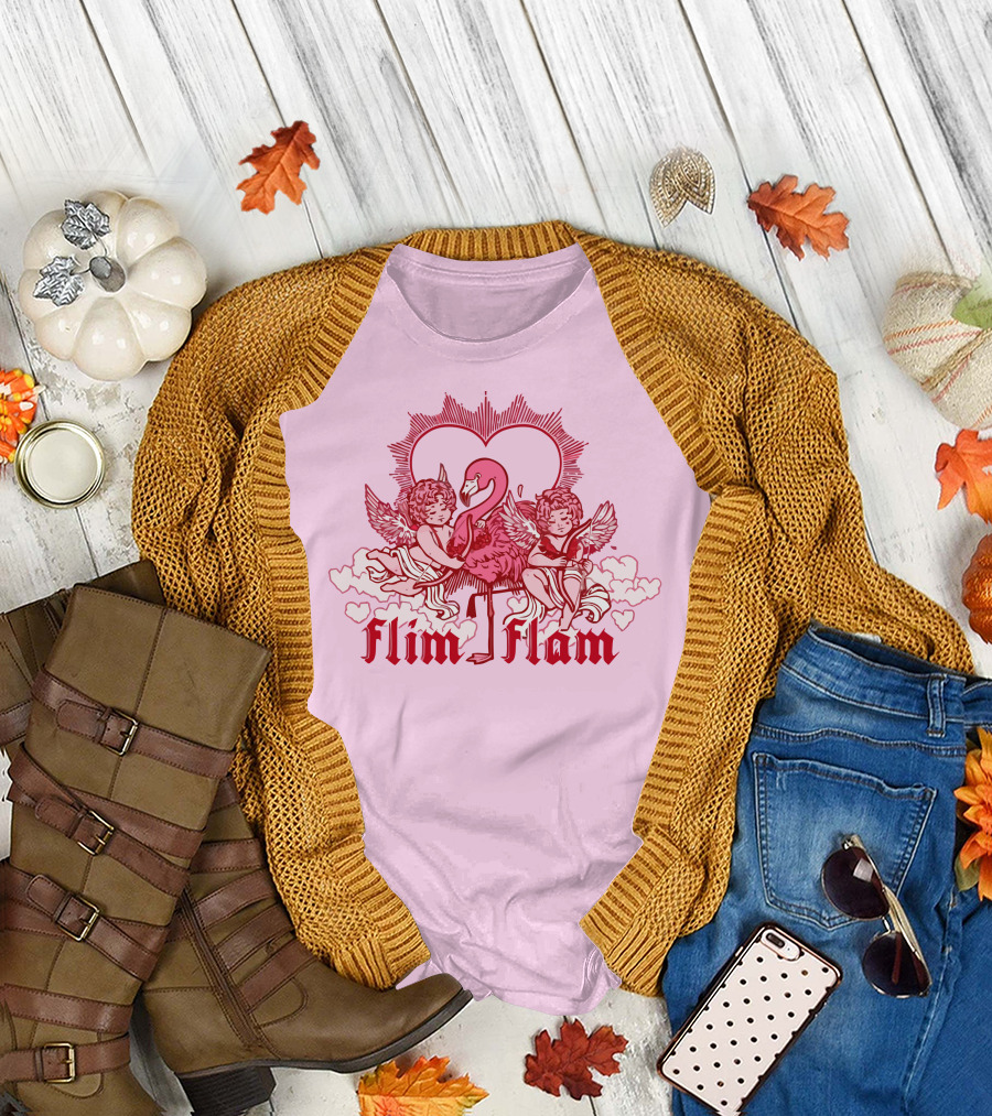 FLIM FLAM CHERUB LIGHT PINK HEART FLAMINGO T-Shirt