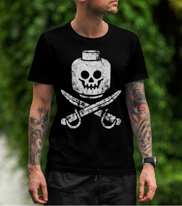 Dead Bricks Tell No Tales Pirate Skull And Crossbones Minifigure Head T-Shirt